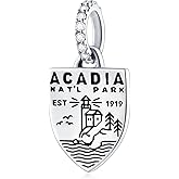 Acadia National Park Shield-Shaped Dangle Charms, fit Pandora Travel Bracelet/Necklace, 925 Sterling Silver Lighthouse Maine Pendant Bead, Gift for Family/USA Souvenir/Wife