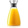 Hiware 50 Oz Glass Drip-free Carafe with Stainless Steel Flip-top Lid, Hot and Cold Glass Water Pitcher, Tea/Coffee Maker & C