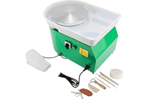 HighFree 25CM Electric Pottery Wheel Machine with Detachable Washable Basin, Foot Pedals and Clay Sculpting Tools (Green)