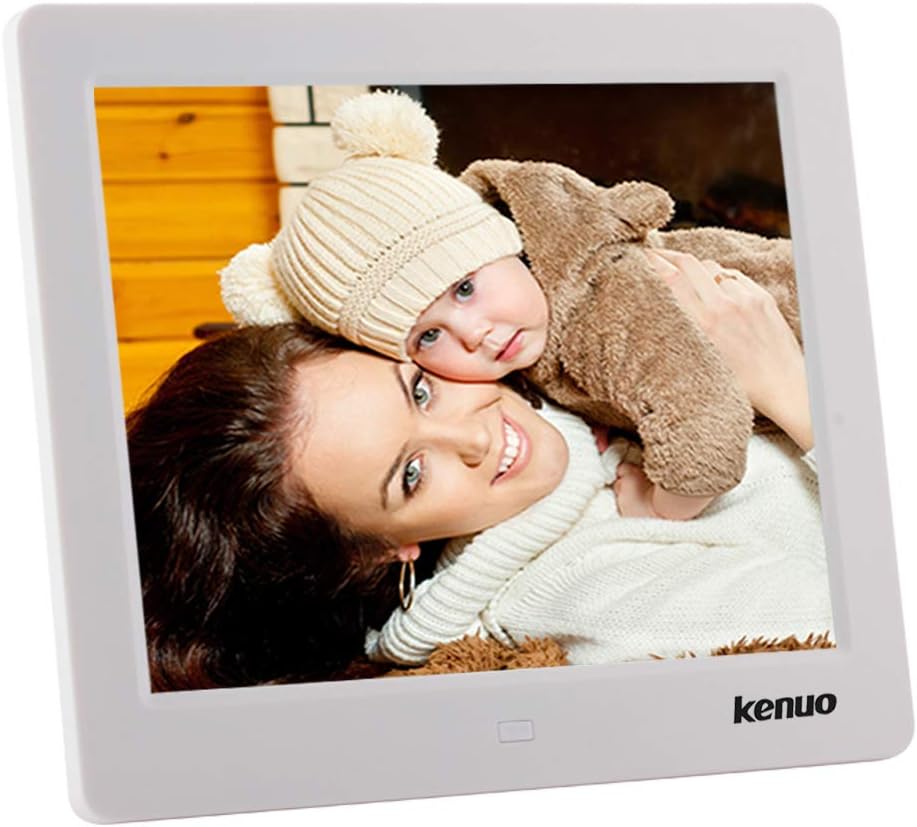 Kenuo 8 Inch Digital Photo Frame Digital Picture Frame1024x768(4:3) HD LED Screen With Alarm Clock Electric Digital Frame MP3/Photo/Video Player With Remote Control For Birthday Gift(White)