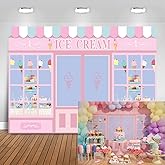 Mocsicka Ice Cream Theme Birthday Backdrop Dessert Shop Girl Background 7X5ft Childrens Birthday Party Dessert Table Background Photo Booth Banner Decoration