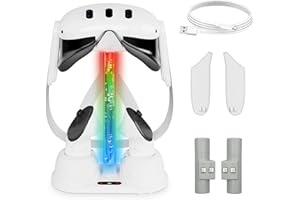 XIONZIJA Charging Dock for Oculus/Meta Quest 3- Magnetic Docking Station with LED Light - Headset Display Stand and Controller Mount with 2 Rechargeable Batteries [Support Elite Strap with Battery]