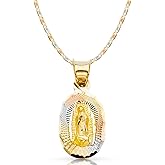 Ioka 14K Gold Our Lady of Guadalupe Virgin Mary Stamp Pendant Necklace with 1.5mm Valentino Chain in Tri Color Gold