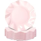 Zhehao 25 Pcs 8 Inch Pink Scalloped Plastic Plates Breakproof Light Weight Dessert Dinner Appetizer Plates for Wedding Baby Shower Bridal Gender Reveal Birthday Pastel Party Supplies
