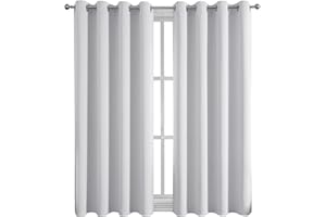 BUHUA White Blackout Curtains Thermal Insulated Room Darkening Curtains for Living Room Grommet Window Drapes Noise Reducing, Set of 2 Panels(52W x 63L, Greyish White)