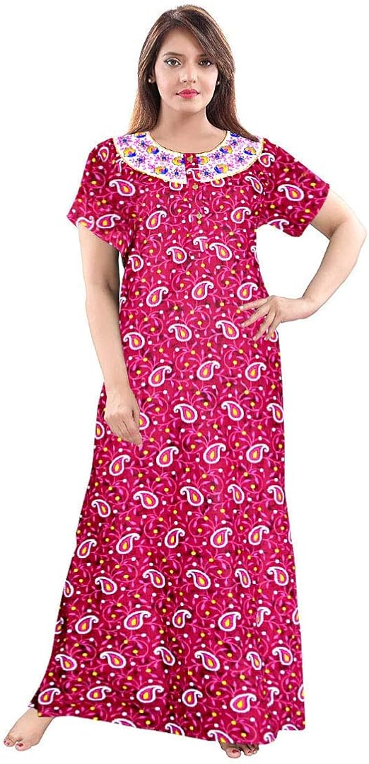 Indian Decor & Attire Women Cotton Printed Flower Design Trendy Nighty
