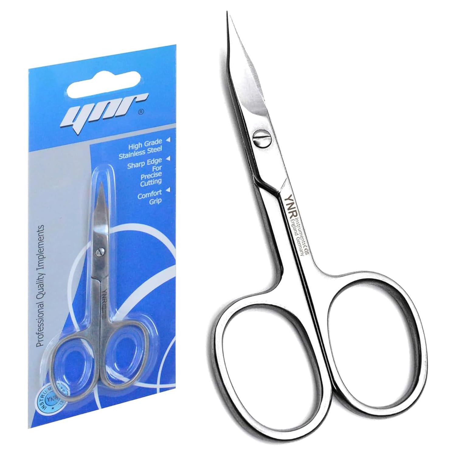 YNR® Cuticle Nail Scissors - Curved Blade Professional Stainless Steel Beauty Scissor for Manicure, Pedicure, Eyebrows, Nose, Hair Trimming, Thick Toenails, Grooming Scissors for Women & Men