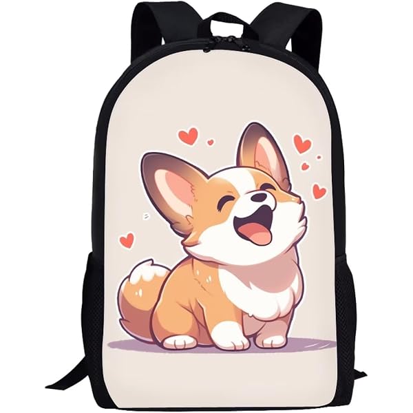 Corgi Cute Dogs School Backpack - Lightweight Daypack For Kids & Teens, Reflective Strips, 11.6"x6.9"x16.7"