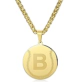 AMITER Baseball Necklace with Initial, Personalized A-Z Letter Baseball/Softball Pendant Necklace for Men & Women - 14K Gold Painted