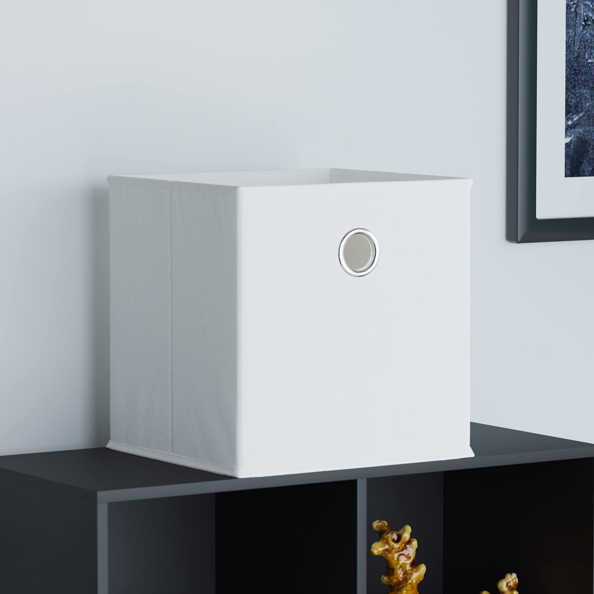 Vida Designs Durham Foldable Storage Cube Baskets Fabric Box With Metal Easy Access Handle Home Organiser (1 Pack, White) (UKFR Certified)