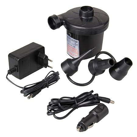 Elektrische Luftpumpe, Elektropumpe inkl. 3 Aufsätze für Luftmatratzen, Schlauchboote, Gästebetten, aufblasbare Schwimmtiere 
