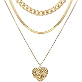 Stringex Chunky Gold Layered Necklaces for Women Big Heart Pendant Necklace Charm Stackable Chain Necklaces Trendy Choker Necklaces Gold Jewelry Accessories