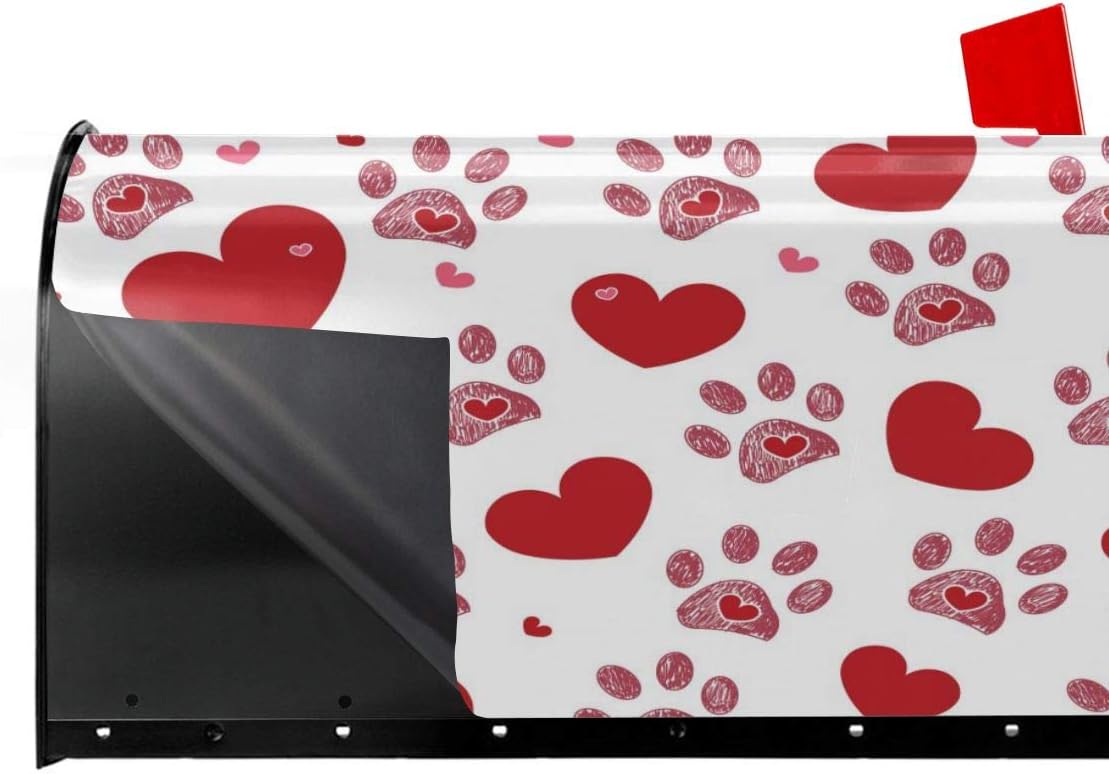Foruidea Valentines Day Hearts And Dog Paw Print Mailbox Covers Magnetic Mailbox Wraps Post Letter Box Cover Standard Oversize 21 X 18 Mailwrap Garden Home Decor Mailbox Covers Outdoor Decor