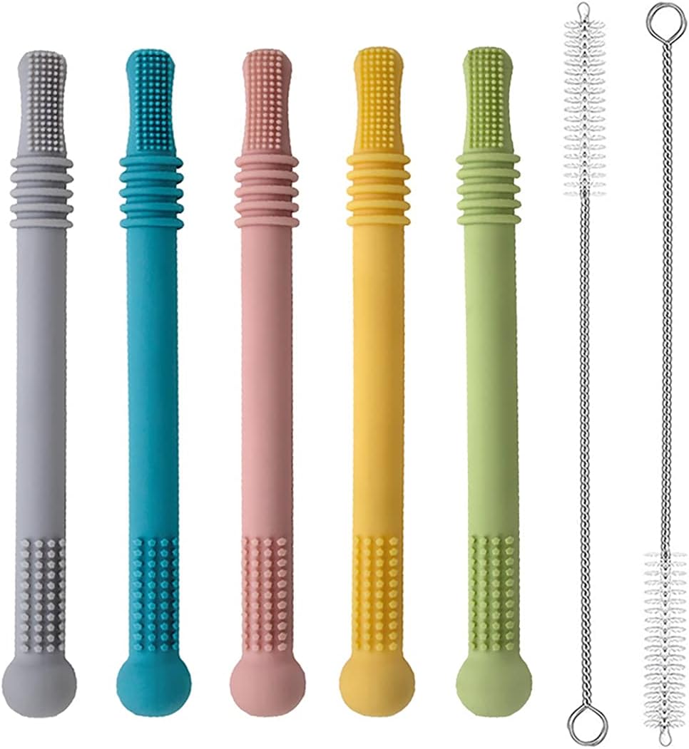 RDGWFB Hollow Teething Tubes, 5 Pack Soft Silicone Baby