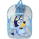 Fast Forward Bluey 16” Clear Backpack for Kids – Transparent School Bag with Bluey Graphics & 2 Mesh Side Pockets – Lightweight & Durable for School or Events