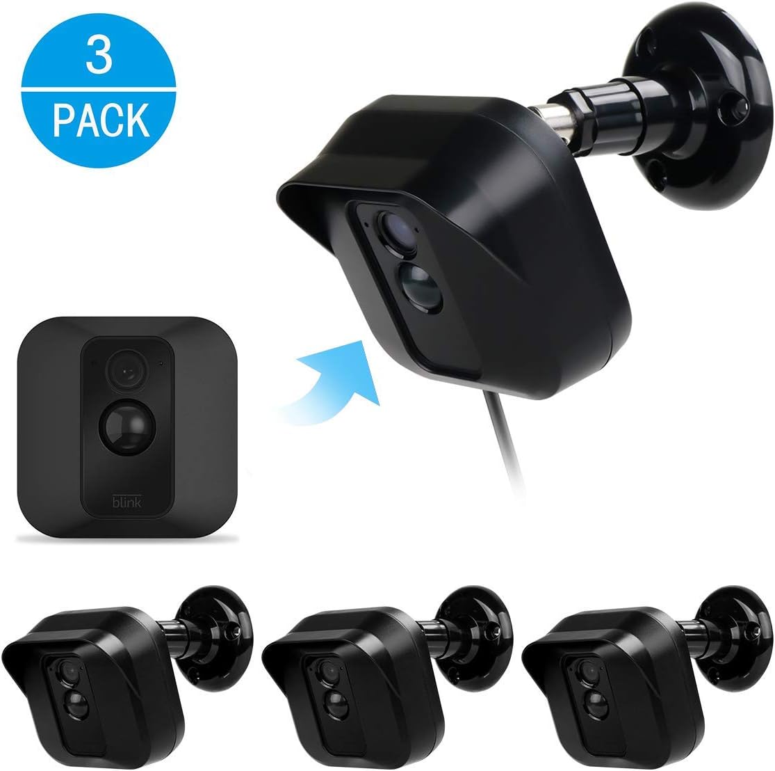 Blink XT XT2 Camera Wall Mount Bracket, EastKing Outdoor Indoor Mount and Cover Case Weather Proof Full Protective 360 Degree Adjustable for Blink XT XT2 Home Security Camera System (Black（3pack）)