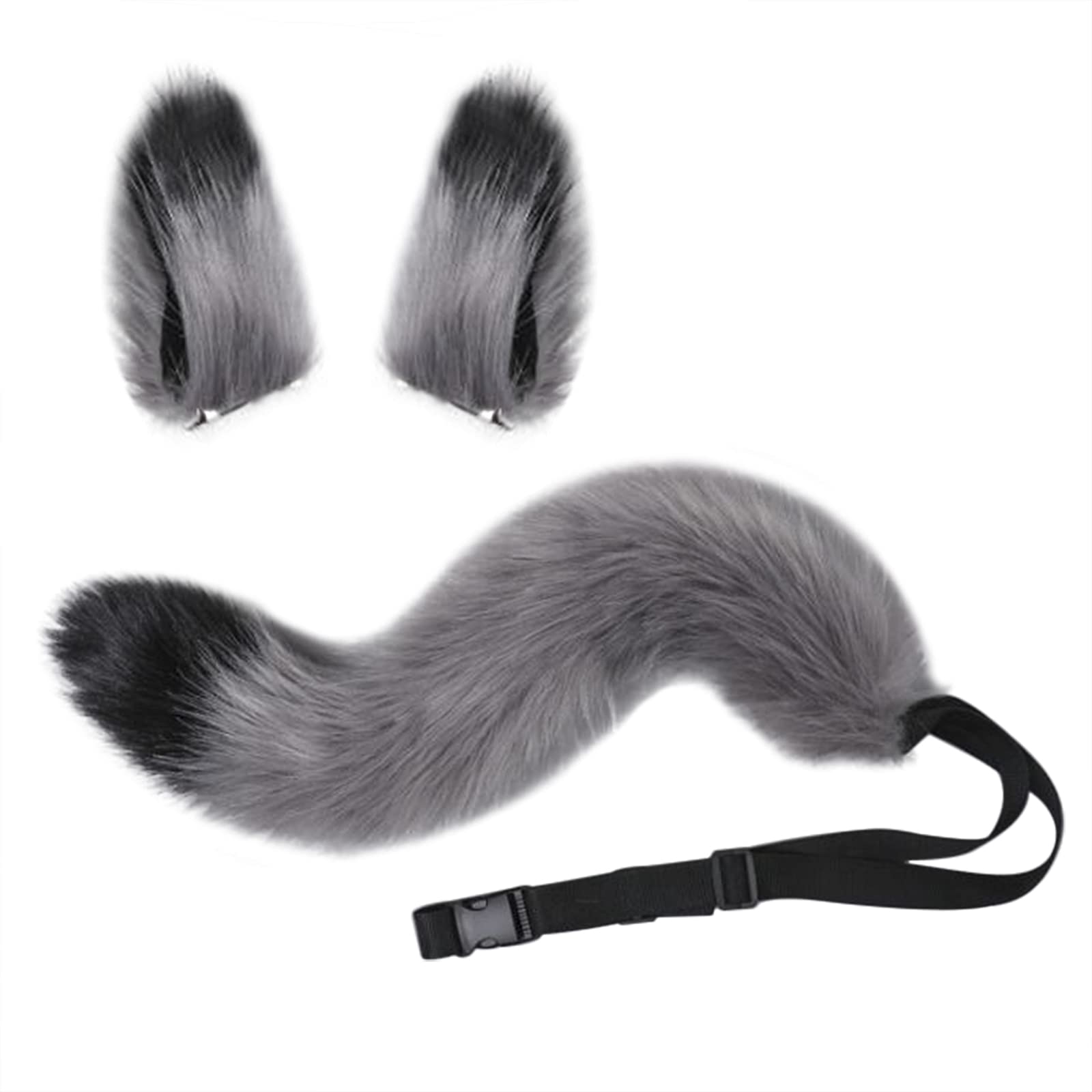 Cosplay Cat Ears & Tail Set, Faux Fur Animal Cat Fox Wolf Long Tail Ears Kit Halloween Costume Valentine’s Day Fancy Dress Up Accessories Sexy Cute Hair Clips Party Props for Women
