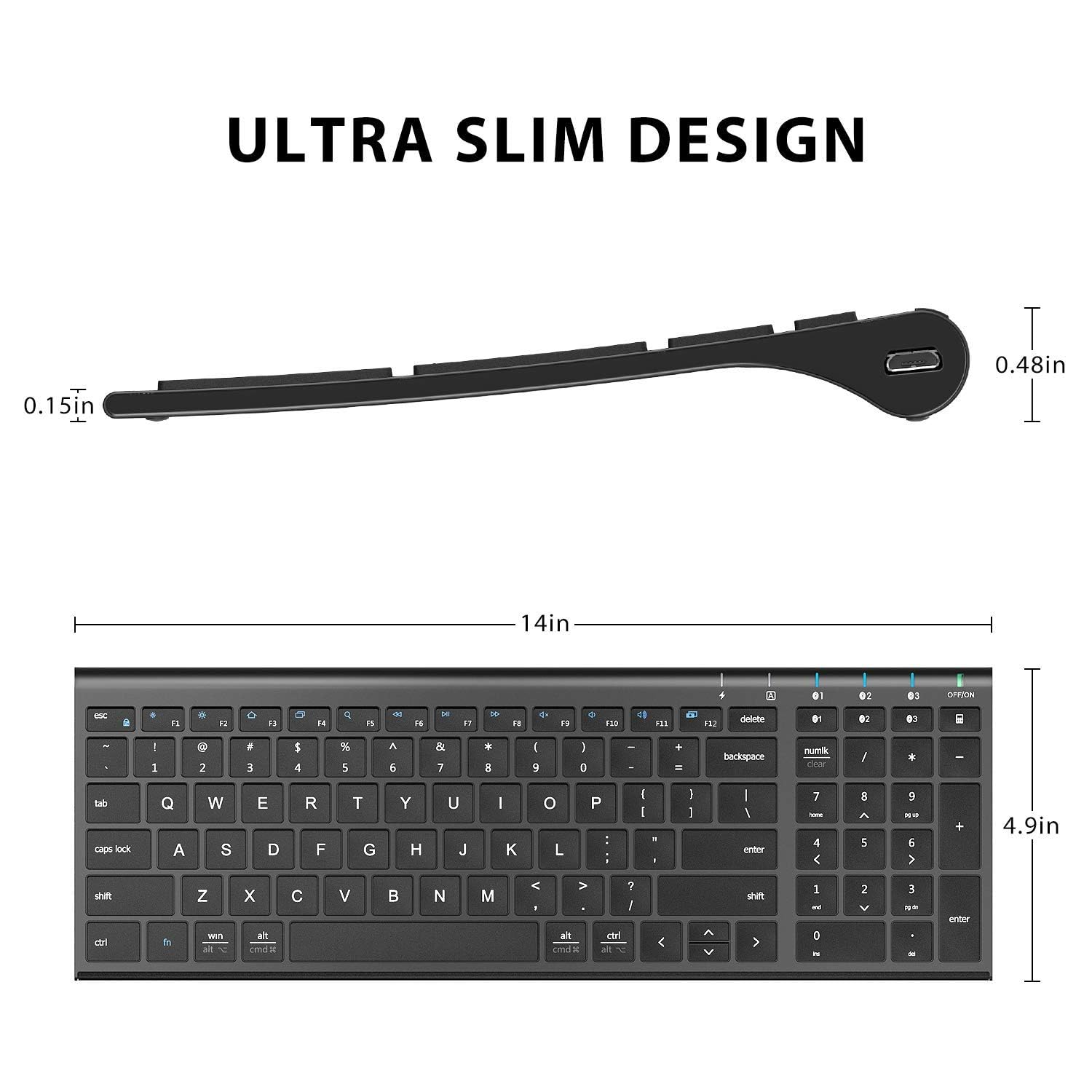 iClever BK10 Bluetooth Keyboard, Universal Bluetooth 5.1 Wireless Keyboard with Number Pad, Ergonomic Design, Multi-Device Compatibility, Stable Connection for Mac, iPad, iPhone, Android, Windows