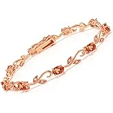 Gem Stone King 5.08 Ct Oval Orange Sapphire White Diamond 18K Rose Gold Plated Silver Bracelet For Women