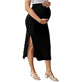BEAUDRM Women's Maternity Skirt Skinny Skirt Elastic High Waist Split Midi Skirt