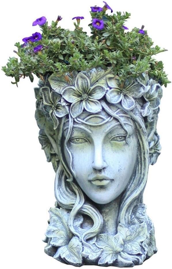 Statues Beautiful Goddess Portrait Head Flower Pots Vintage Old