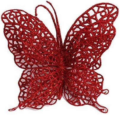 Neomark 5.9'' Colorful Glitter Hollowed-out Exquisite Artificial Butterfly Wedding Christmas XMAS Tree Wreaths Decor Ornament- 6 Pieces (red) by Neomark