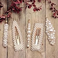 Pearls Hair Clips for Women Girls,Hair Barrettes Pins for Birthday Valentines Day Wedding Bridal Bridesmaid Faux Beauty Snap Clips Jewelry Headpiece Gifts-Fashion Gold (5pcs)