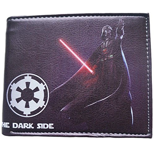 Star Wars Darth Vader Standing with Light Saber and Empire Logo Movie Themed Leather Like Bi Fold Wallet (Always Arrives with a Gift Box)