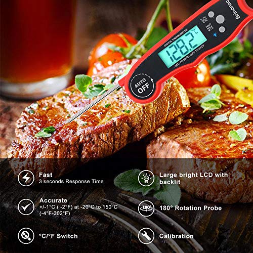 Brinonac || Waterproof Digital Oven Meat Food Thermometer with Backlight and Calibration for Smoker,Kitchen, Cooking and BBQ Grill Outdoor-Red, Red-02 - Thumbnail 3