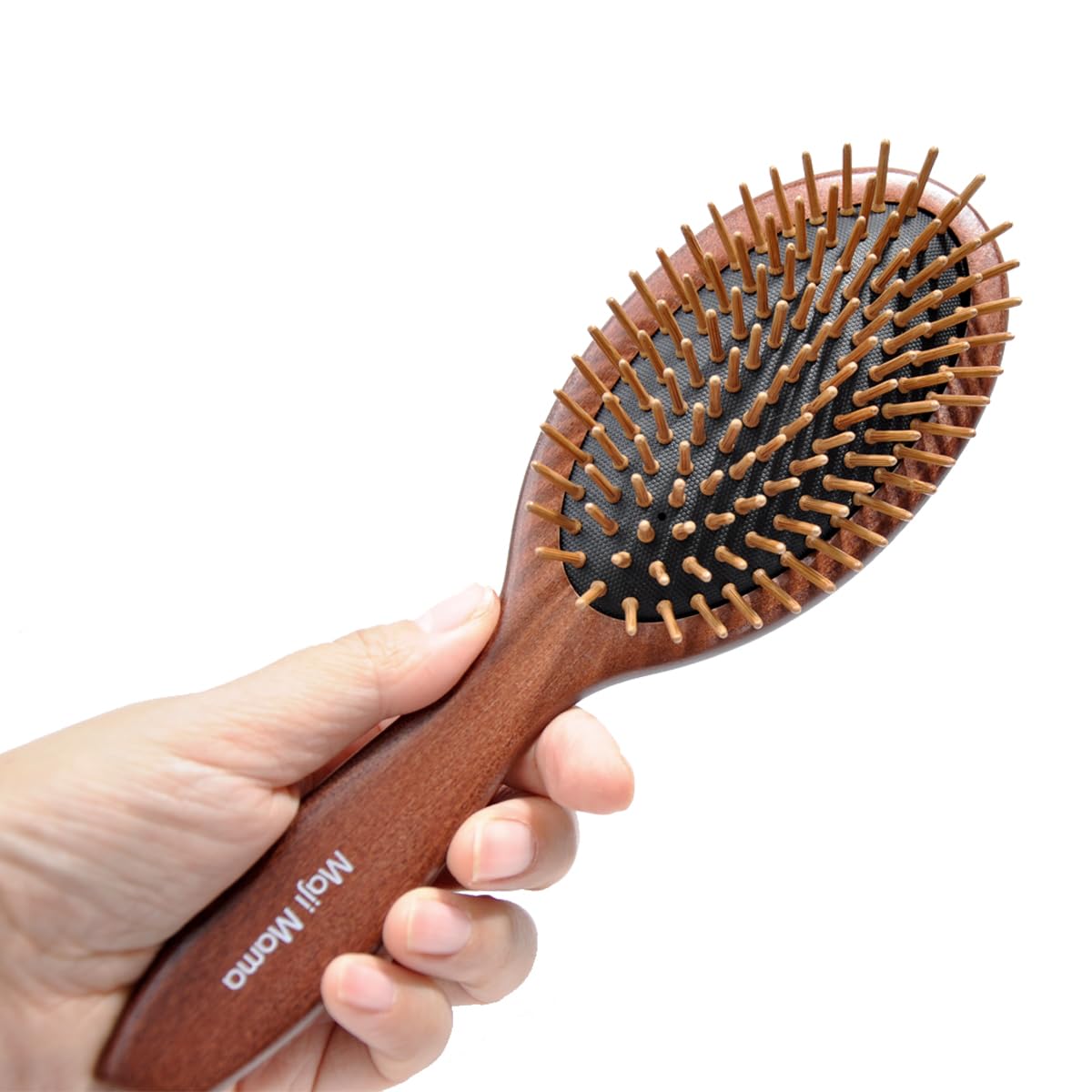 Handmade Wooden Cushion Hair Brush for Women Men Hairbrush with Bamboo Pins Massage Scalp & Detangling for Curly Thick Long Fine Dry Wet Hair (Oval Shape)