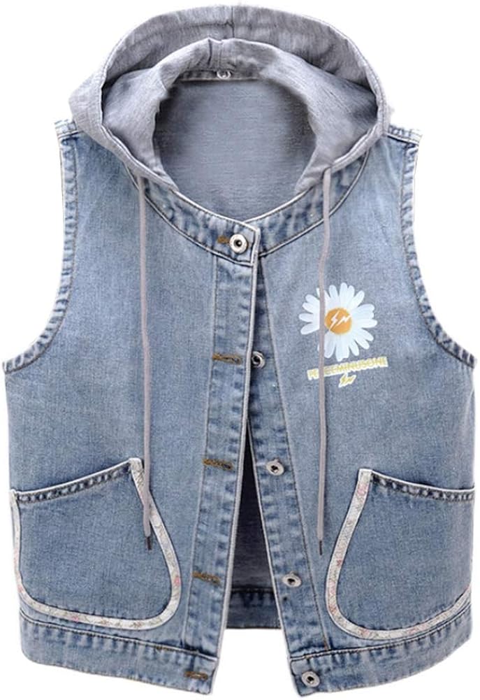 sleeveless jean jacket with hoodie