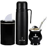 Cuopru Premium Stainless Steel Yerba Mate Kit, Gourd, 33.8oz Insulated Bottle, Container, Bombilla, Cleaning Brush, Tea Filter Set, Matte Black