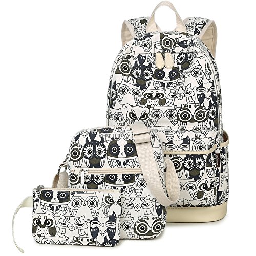 Cute owl pattern school backpack purse set laptop bag b…