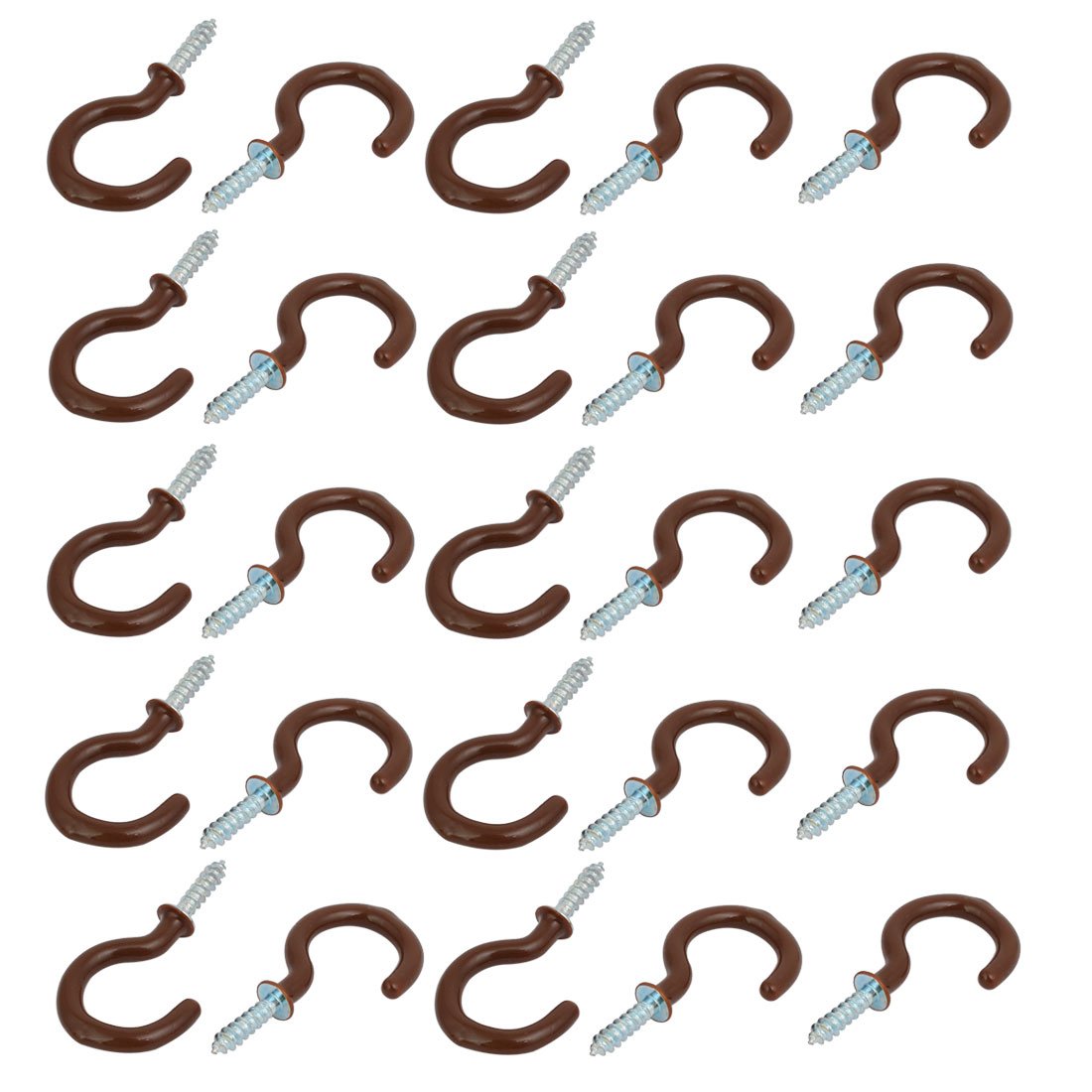 Sourcingmap 1 Inch Plastic Coated Screw-in Open Cup Ceiling Hooks Hangers Brown 25pcs