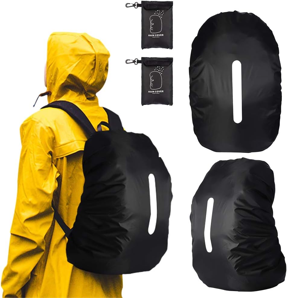 2-Pack Waterproof Backpack Rain Cover with Reflective Strap Ultralight Compact Portable for Hiking, Camping, Biking, Outdoor, Traveling