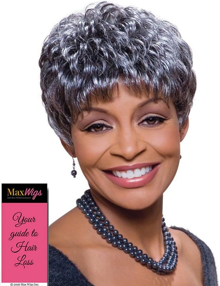 Sassy Wig Color 3T280 - Foxy Silver Wigs Short Pixie Wavy Synthetic Feathered Bangs African American Women's Machine Wefted Lightweight Average Cap Bundle with MaxWigs Hairloss Booklet