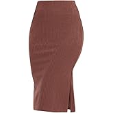 ZXIHZF Women's Knee Length Knit Pencil Skirt Stretchy Side Slit Bodycon Midi Skirt