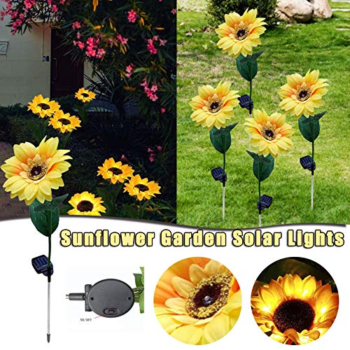 Drfoytg 2PC Solar Sunflower Lights Outdoor Decor, Waterproof Decorative Metal Led Lamp Landscape Spotlight Daisy for Pathway Garden Patio Yard Driveway Pool (2PC, Yellow)