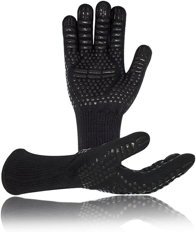 SHOOYUEBBQ gloves, SHOOYUE Grill Gloves Barbecue Heat Resistant Kevlar Fireplace Gloves up to 500 °C Resistant Silicone Oven for Barbecue Kitchen Microwave.