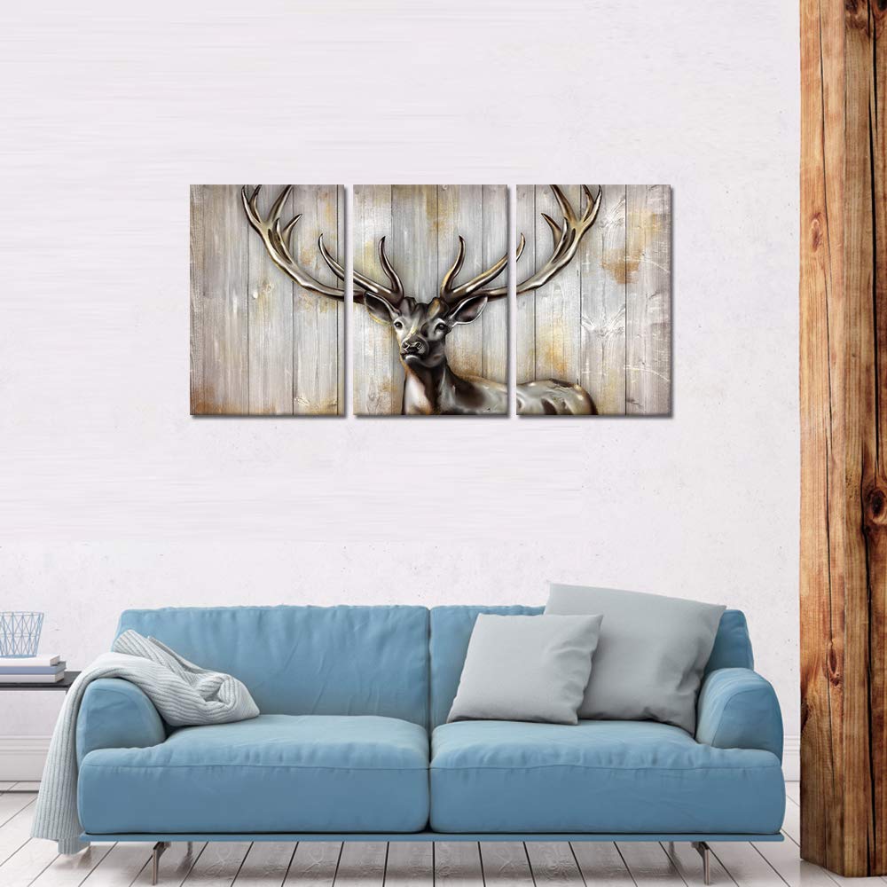 LevvArts 3 Piece Deer Canvas Wall Art Vintage Deer Head Painting Abstract Elk Antler Poster Print Gallery Wrap Rustic Home Farmhouse Cabin Decor Ready to Hang Each Piece 16x24
