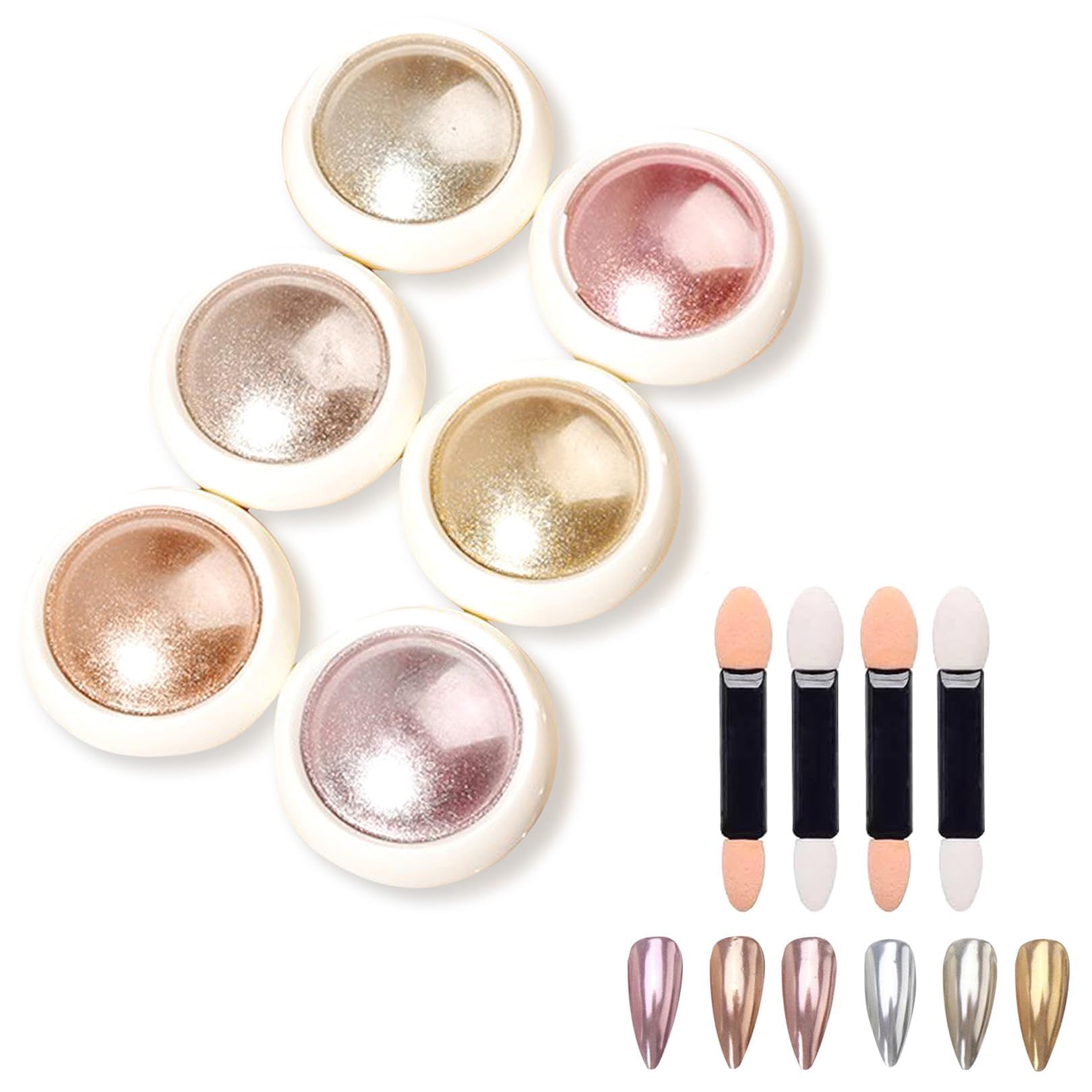 6 Pcs Chrome nail powder,Rose gold chrome plated nail powder,Metal nail art powder,For decorative furniture,phone cases,Glasses frames,Art and other DIY,Different nail powders have different effects