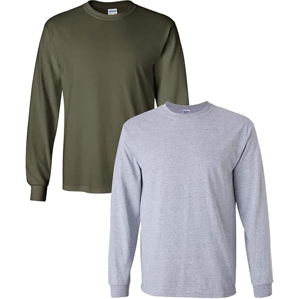 Gildan Men's Ultra Cotton Long Sleeve T-Shirt 2-Pack, Ash Grey & Texas Orange, Medium