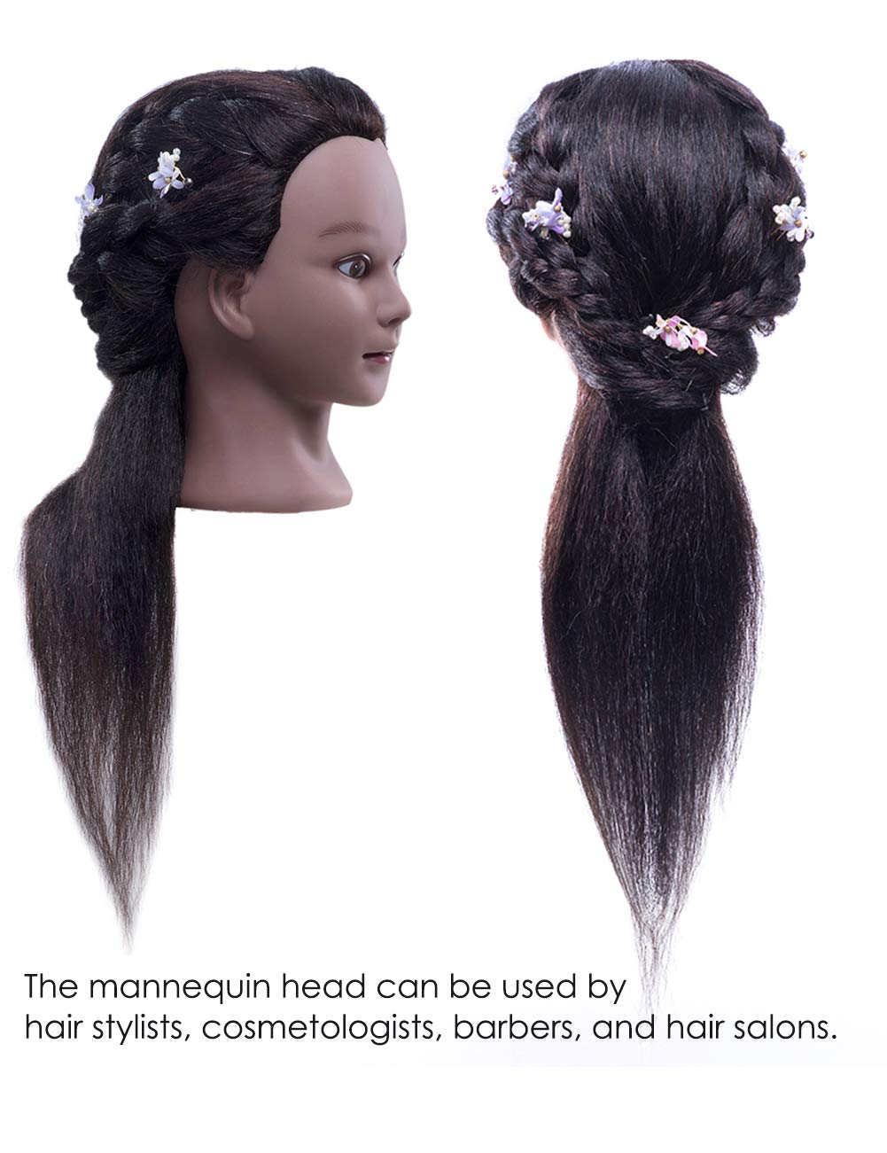 Cosmetology Mannequin Head with 100% Real Hair and Adjustable Stand 18-20\