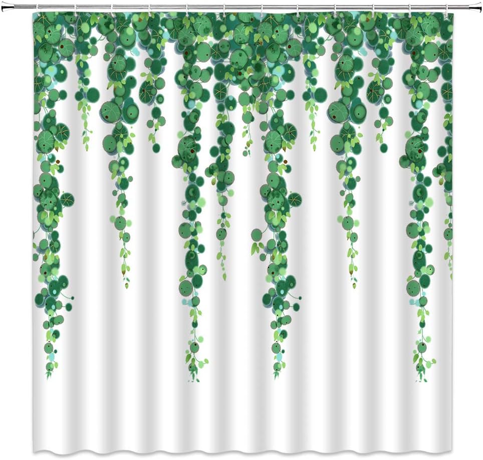 SZTNSM Watercolor Fresh Blue Green Leaves Shower Curtain