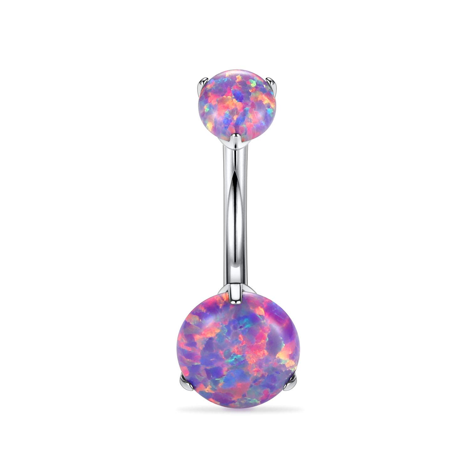hengkaixuan G23 Titanium Belly Ring Body Piercing 14G Navel Ring 3/8 inch (10mm) Belly Button with Double Purple Round opal