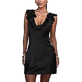 HYPERFIRE Women's Formal Cocktail Satin Dresses Sleeveless Tie Back Mini Dress Short