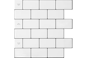 WOWSTAR Peel and Stick Tiles Backsplash, 12"x12" Subway Tiles, White with Black Grout (10-Sheet)