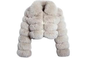 loveimgs Women Fluffy Faux Fur Coat Cropped Jacket Puffer Jacket Zip Up Winter Warm Fuzzy Teddy Jacket