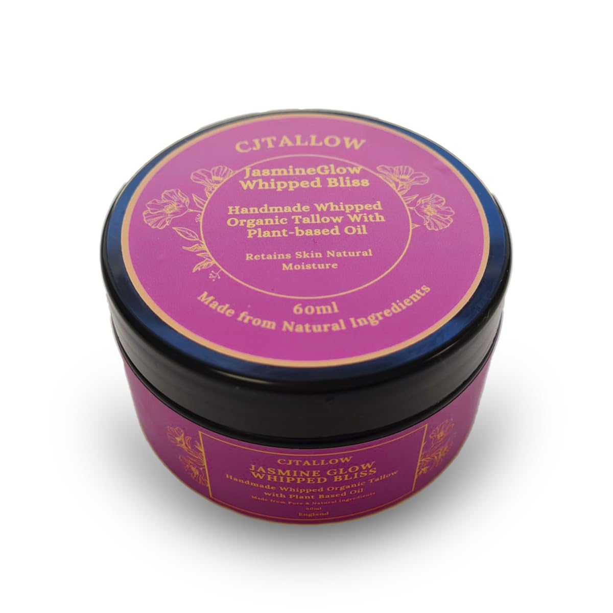 Beef Tallow Whipped Cream | Relief For Dry Skin With Jasmine Essential Oil, Jojoba Oil, Vitamin E | 100% British Organic Grass Fed Tallow | Made in UK by (CJ TALLOW) Net Wt 60ml