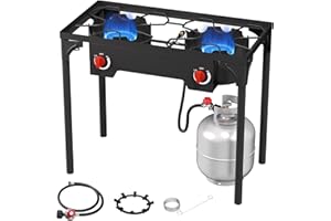ADREAK 2 Burner Gas Stove, High Pressure Outdoor Propane Burner with Detachable Legs, 150,000 BTU Camping Stove Outdoor Burner with 0-20 PSI Regulator for Camping, Backyard, Outdoor Cooking